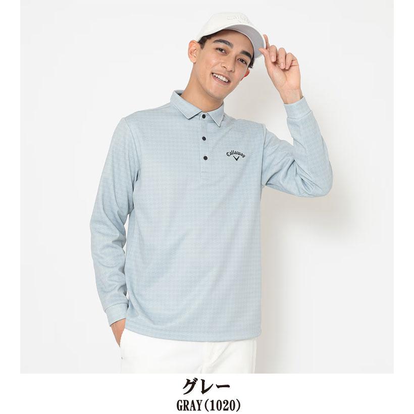 キャロウェイ 裏起毛 千鳥プリント 長袖 ポロシャツ ゴルフウェア