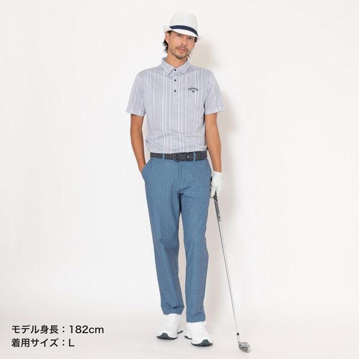 キャロウェイ 2024年モデル 半袖ポロワンピース シアサッカー ストライプ柄 Callaway（キャロウェイ） かざあな メッシュ ストライプ総柄 半袖
