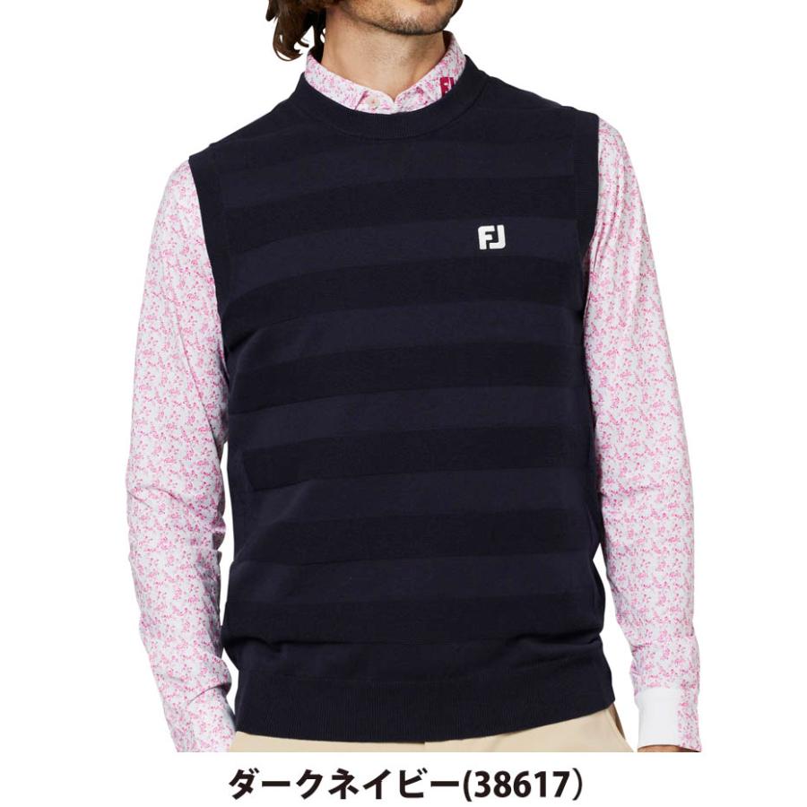 フットジョイ 編地切替ボーダー クルーネック ニットベスト ゴルフウェア メンズ 2025年秋冬モデル M-XL FJ-F25-M05 FootJoy（フットジョイ） 編地切替ボーダー クルーネック ニットベスト