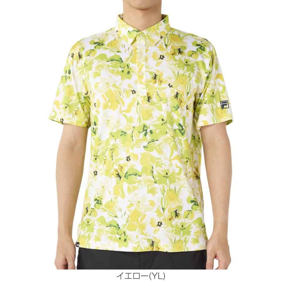 FILA GOLF フィラゴルフ FG 総柄 半袖 ポロシャツ イエロー系 3L FILA GOLF フィラゴルフ フラワー柄プリント 半袖 ポロシャツ ウェア