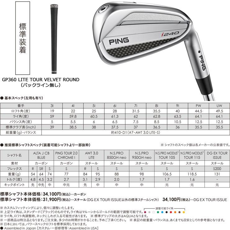 PING（ピン） 25％OFFクーポン対象 i240 アイアン PING TOUR 2.0