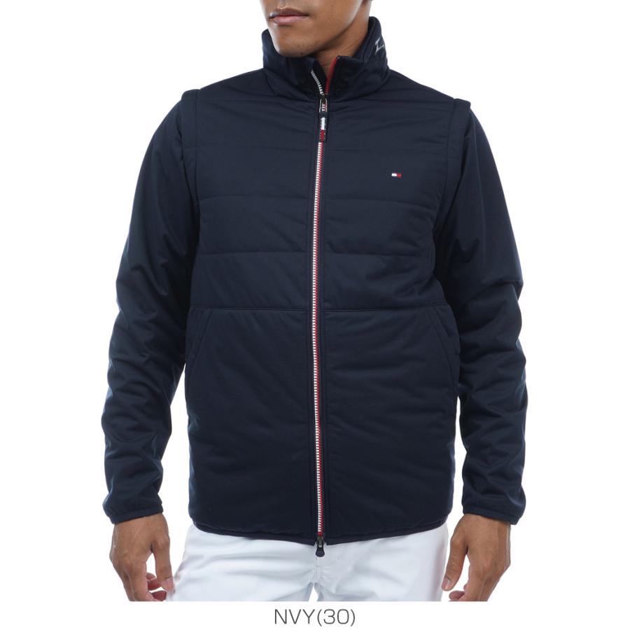 トミーヒルフィガー ゴルフ ウェア メンズ 2WAY キルティング フルジップ パデッド 中綿ブルゾン THMA388 2023年秋冬モデル M-LL ゴルフ 裏側アクリルコーティング