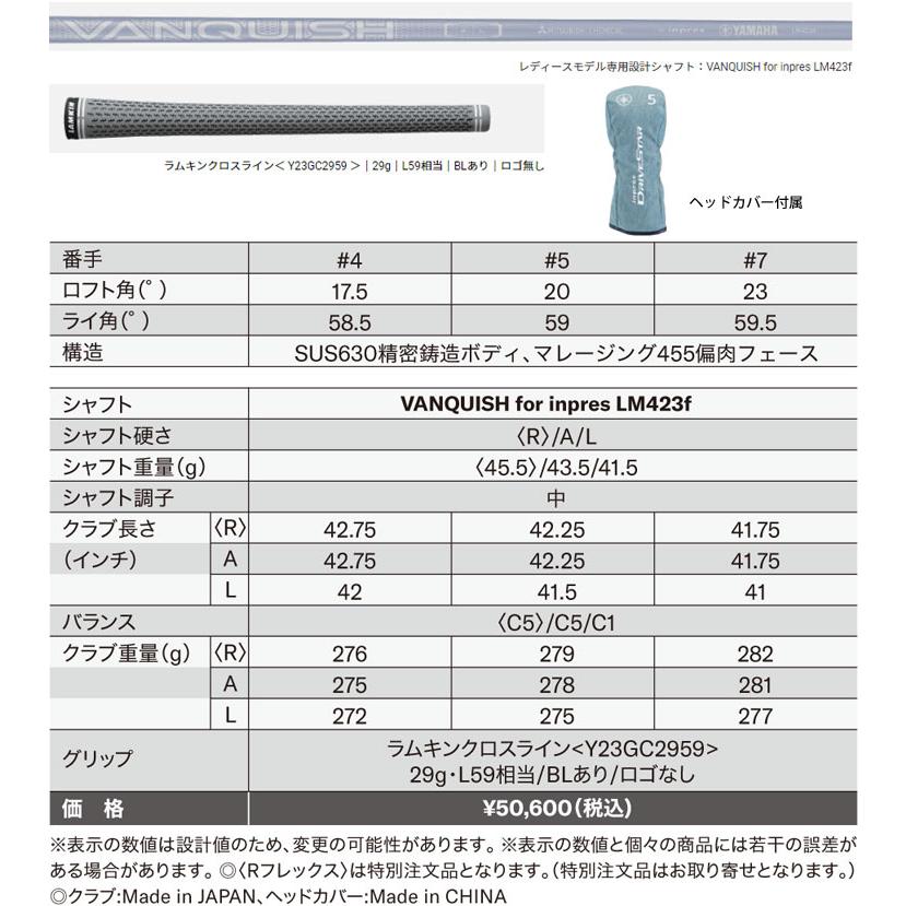 ヤマハ 2023年モデル インプレス DRIVESTAR レディースフェアウェイウッド VANQUISH for inpres LM423f シャフト｜golfranger｜04