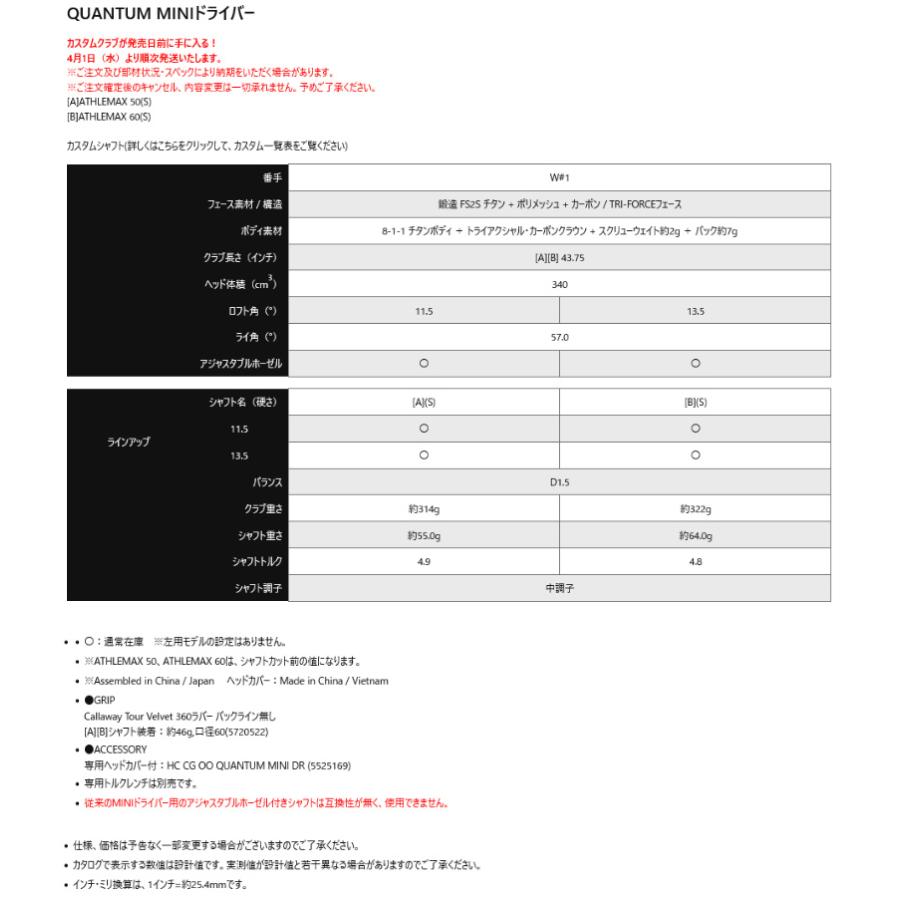 Callaway（キャロウェイ） 2026 クアンタム ミニ ドライバー ATHLEMAX