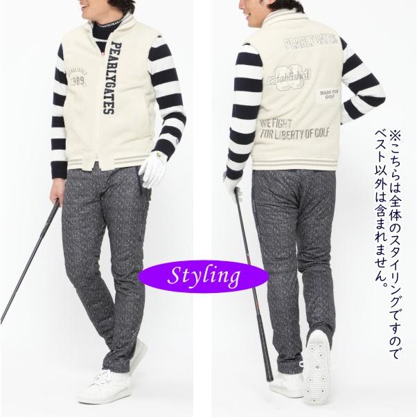 【NEW】PEARLY GATES パーリーゲイツ カレッジロゴ アクリルポリエステルボア メンズフルジップスタジアムベスト 053