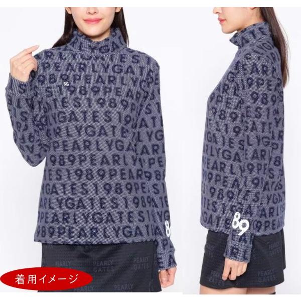 【NEW】PEARLY GATES パーリーゲイツ P/G ストレッチガーゼ裏起毛 ドット&ロゴ レディス 長袖モックシャツ =JAPAN MADE= 055-3166118/23A 