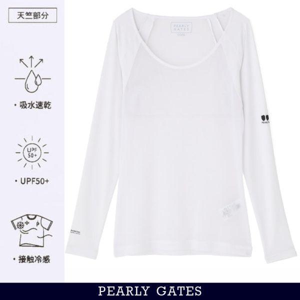 【NEW】パーリーゲイツ【PG BODY】吸汗速乾/UVカット/接触冷感！N/パワーネット×Peベア天竺 レディス 長袖Uネックインナーシャツ カットソー 055-6166403/26Aの画像