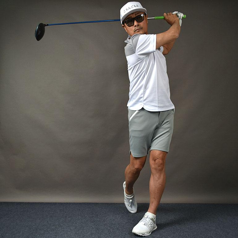 新品L！アディダスゴルフ 春夏セットアップ 高機能モックネック×ショートパンツ COMONGOLF（コモンゴルフ） セット ゴルフウェア 半袖 夏 モックネック