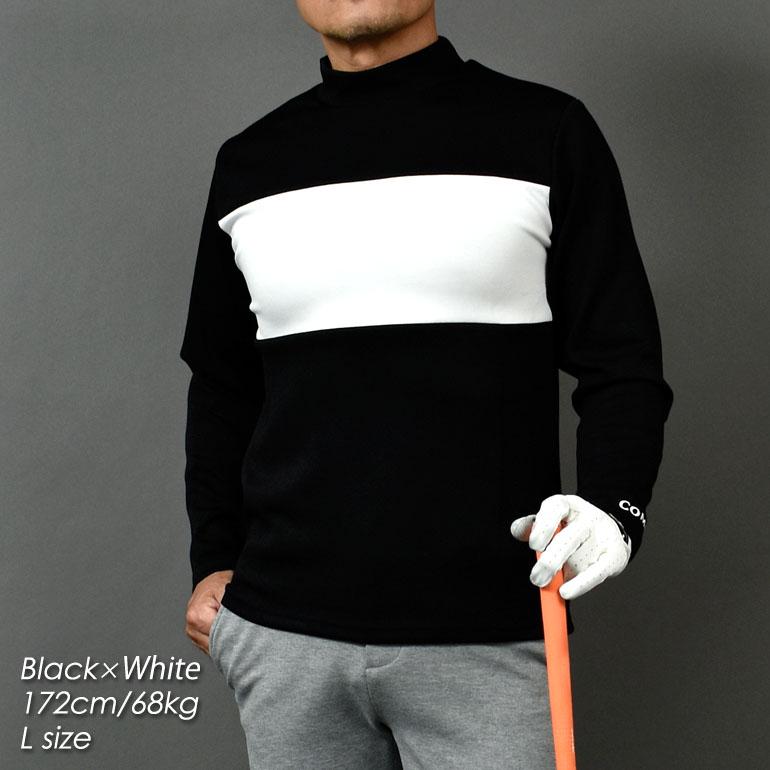 COMONGOLF ゴルフウエア メンズ 秋冬 モックネック 長袖 防寒 黒 COMONGOLF ゴルフウエア メンズ 秋冬 モックネック 長袖 防寒 黒