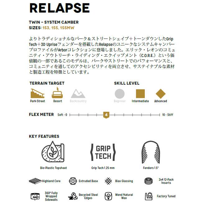 Arbor アーバー スノーボード ARBOR RELAPSE 24-25 リラプス Arbor アーバー スノーボード ARBOR RELAPSE 24-25 リラプス
