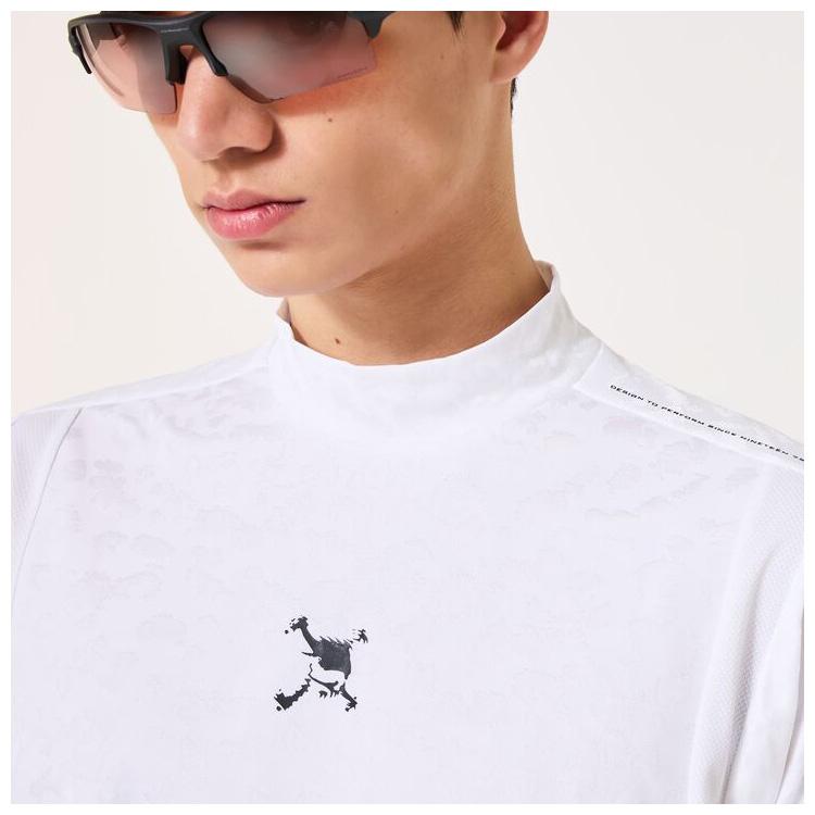 オークリー 半袖 モックネック ハイネック シャツ メンズ L ホワイト OAKLEY（オークリー） 半袖ハイネックシャツ スカル スポッテド ジャ