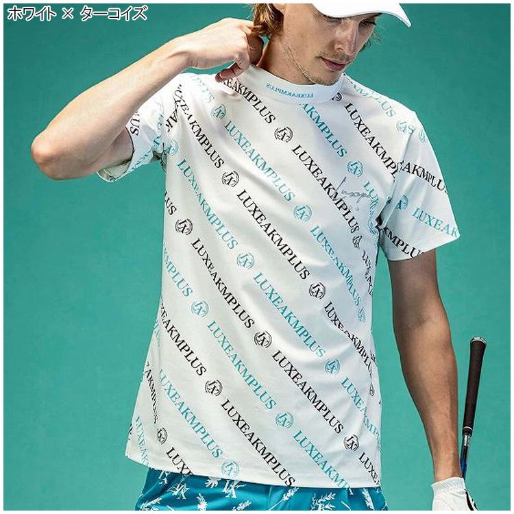 LUXEAKMPLUS モックネックＴシャツ ゴルフ 総柄ロゴ メンズ XL 白 LUXE AKM PLUS tシャツ LUXEAKMPLUS(リュクスエイケイエムプラス