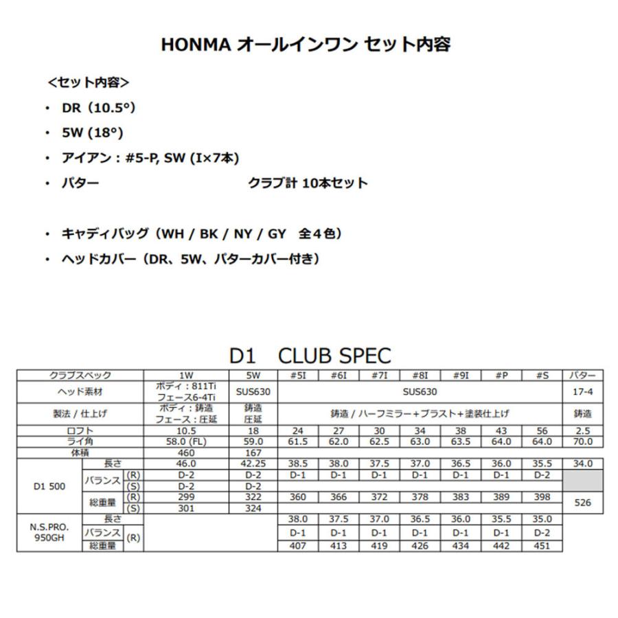 【残り1点！最終処分】本間ゴルフ 2021年モデル ホンマ D1 オールインワン メンズ クラブセット10本組 キャディバッグ付 HONMA 本間 睦 ムツミ ホンマ MUTSUMI HONMA ＭＨ６２６マレージングフェース ゴールド アイアン オリジナルカーボンシャフト (sr