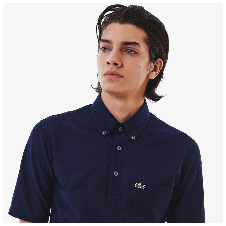 Lacoste ラコステ ストライプ ポロシャツ メンズ LACOSTE ラコステ メンズ 鹿の子地切り替え同色ストライプボタン