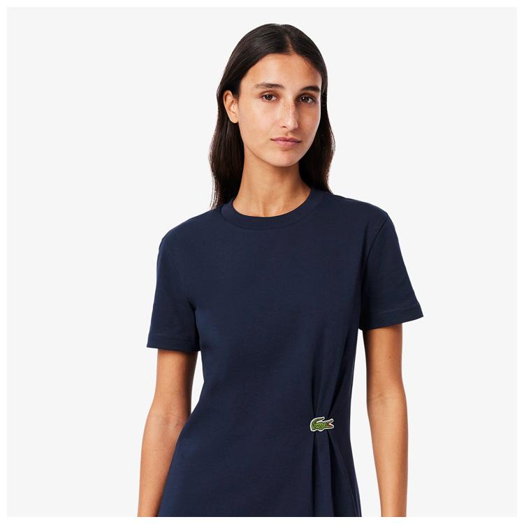 LACOSTE ラコステ　コットンリネンシャツドレス　40 ネイビー　ゴルフ LACOSTE｜ストライプ マキシ丈 バンドカラーシャツドレス