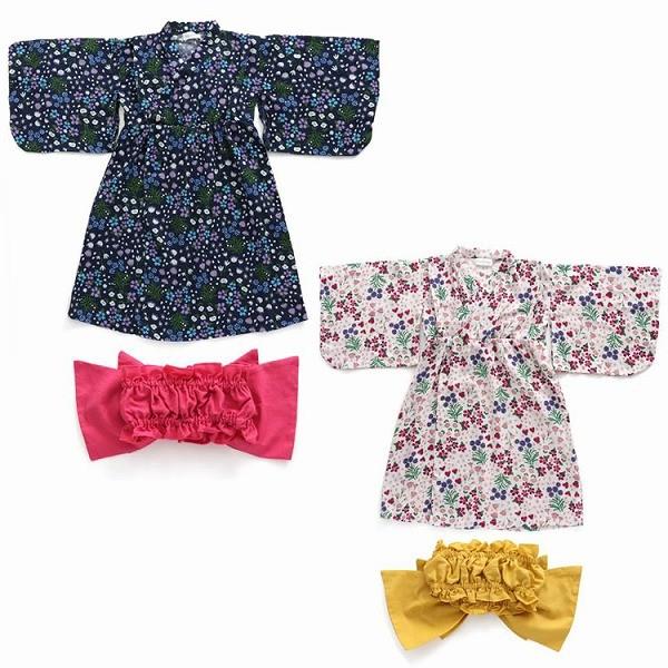 100〜110サイズ　キッズワンピース　浴衣ワンピース　親子コーデ　青地に蝶々 Ocean&Ground オーシャンアンドグラウンド 浴衣 ワンピース 子供