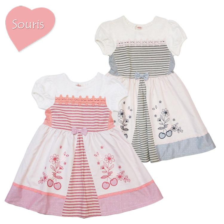 Sale セール ワンピース 110cm 100cm 90cm 1cm チェリー刺繍ワンピース 130cm スーリー 5 Souris 女の子 140cm