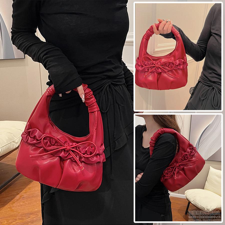 赤 レザー フリルデザイン バッグ 赤 レザー フリルデザイン バッグ
