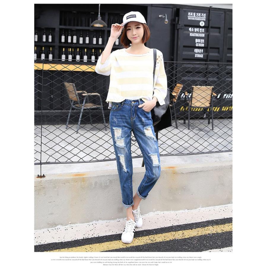 Golwis レディース ダメージ デニム ジーンズ クラッシュ 9分丈 ロールアップ シンプル カジュアル ボーイッシュ 韓国 韓流 春 夏 ブルー ネイビー Bottoms0013 Bottoms0013 pral Wo Golwis 通販 Yahoo ショッピング