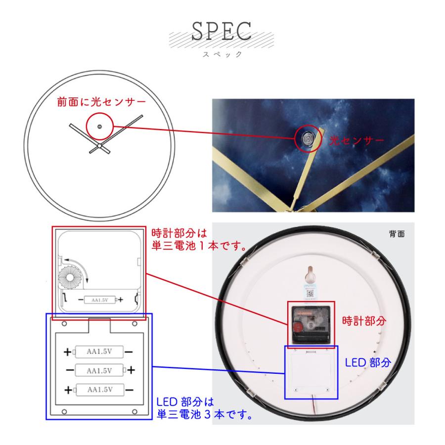 光る 月面 壁掛け時計 直径30cm LED アルミフレーム 銅針 掛け時計
