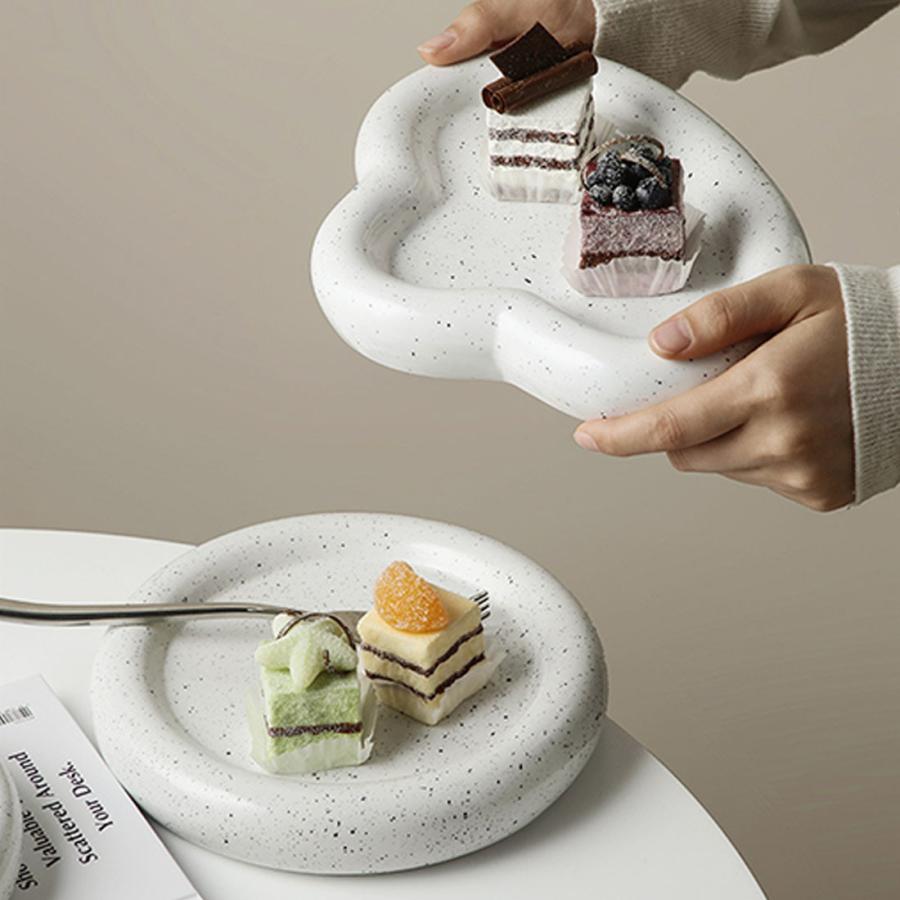 ラウンド デザイン プレート 磁器 お皿 食器 中皿 器 厚い 電子レンジ