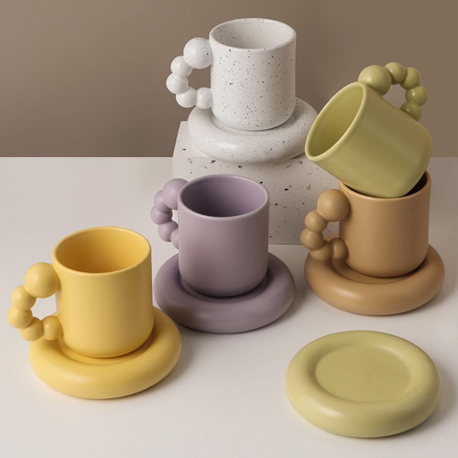 2点セット マグカップ × ソーサー 韓国雑貨 325ml ラウンド もこもこ