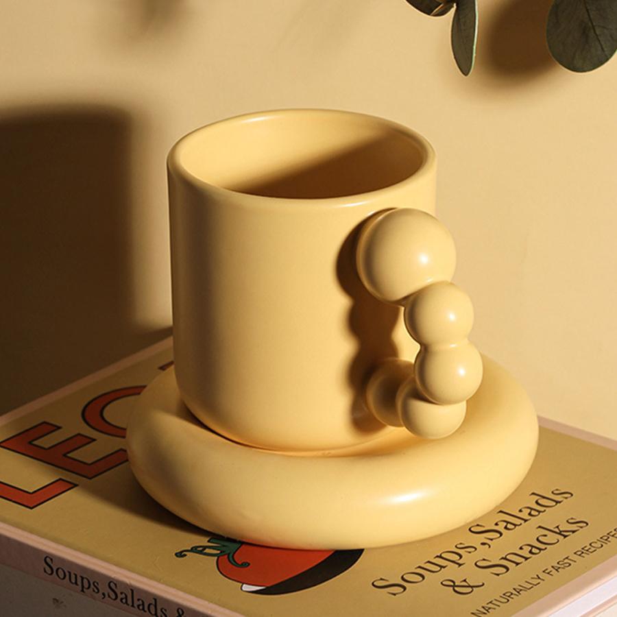 2点セット マグカップ × ソーサー 韓国雑貨 325ml ラウンド もこもこ