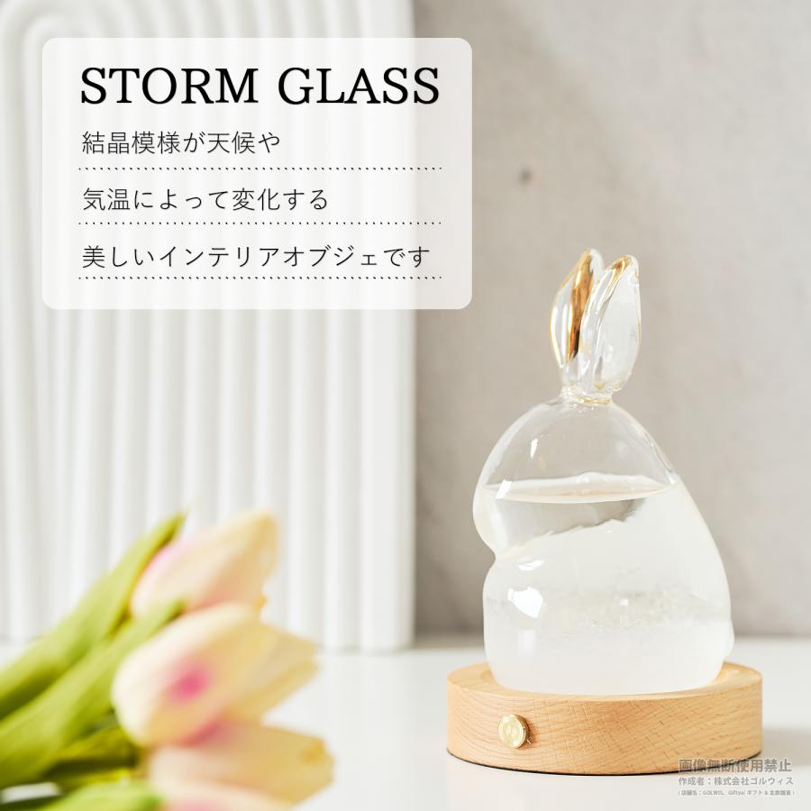 うさぎ ストームグラス かわいい カラー LED 台座 ガラス オブジェ