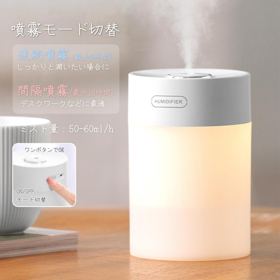 超音波式 加湿器 600ml 上から給水 LED ライト 卓上 非加熱式 静音