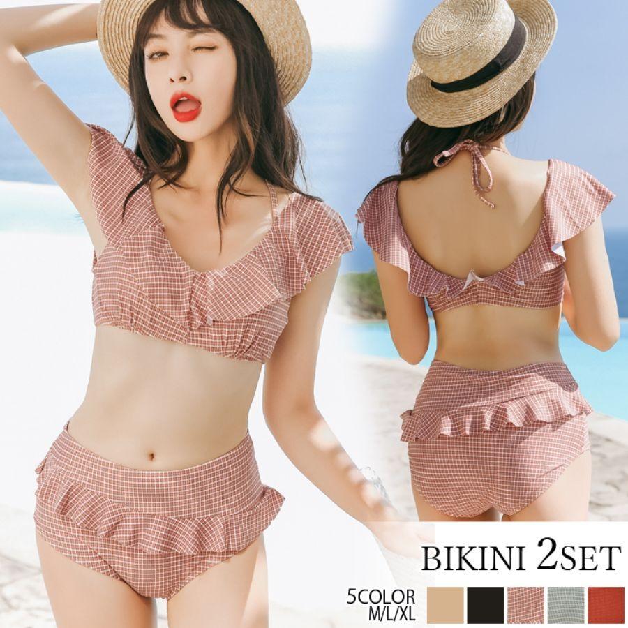 GOLWIS 水着 レディース 2点セット フリル ビキニ セパレートビキニ