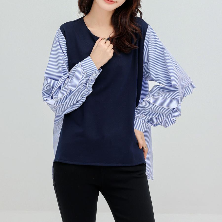 レディース フリル 袖 トップス シャツ ブラウス 袖フリル ボーダー