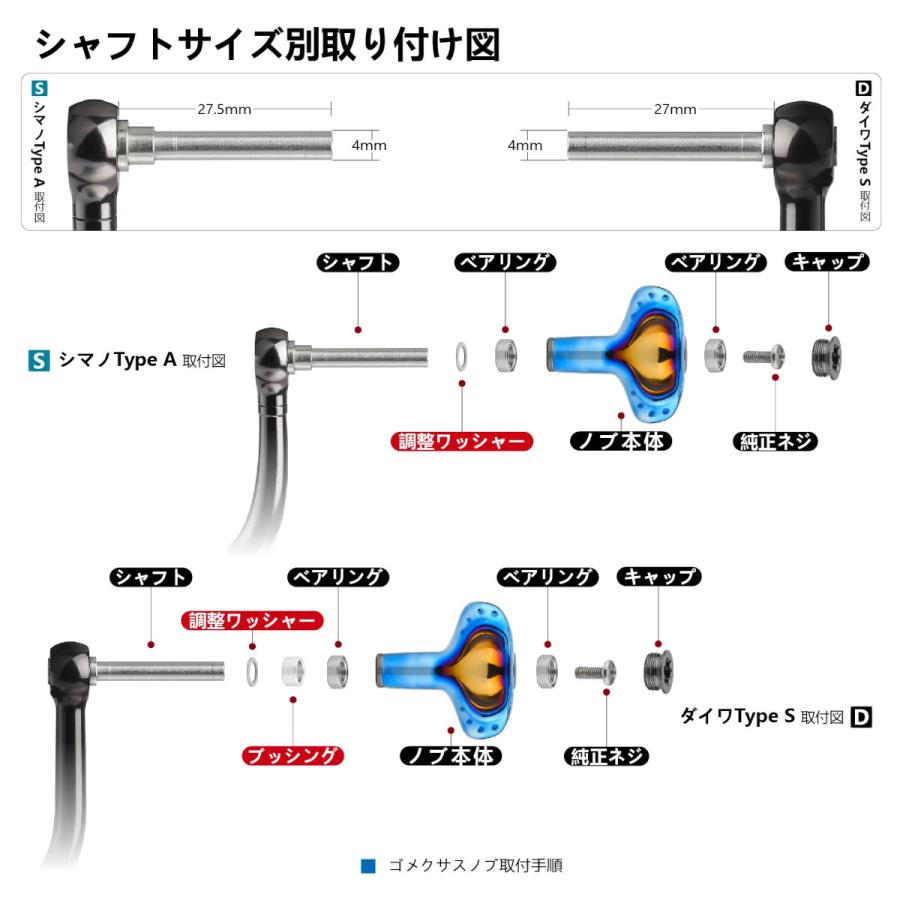 ゴメクサス ハンドルノブ 42mm チタン製 シマノ Shimano TypeA ダイワ