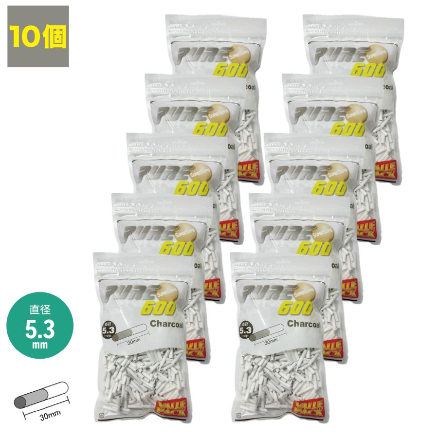 10個 PURE 手巻きタバコ用 スーパースリム チャコール フィルター 5.3 