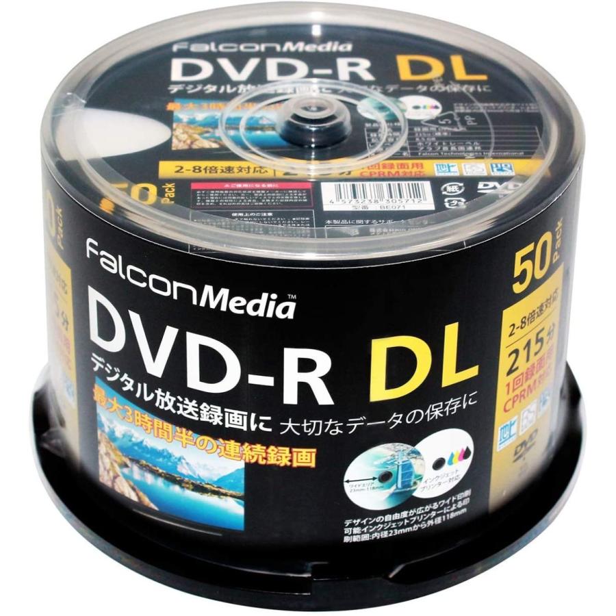 FalconMedia 1回録画用 DVD-R DL CPRM 215分 50枚 ホワイトプリンタブル 片面2層 2-8倍速 BE071 その他レコーダー、プレーヤー