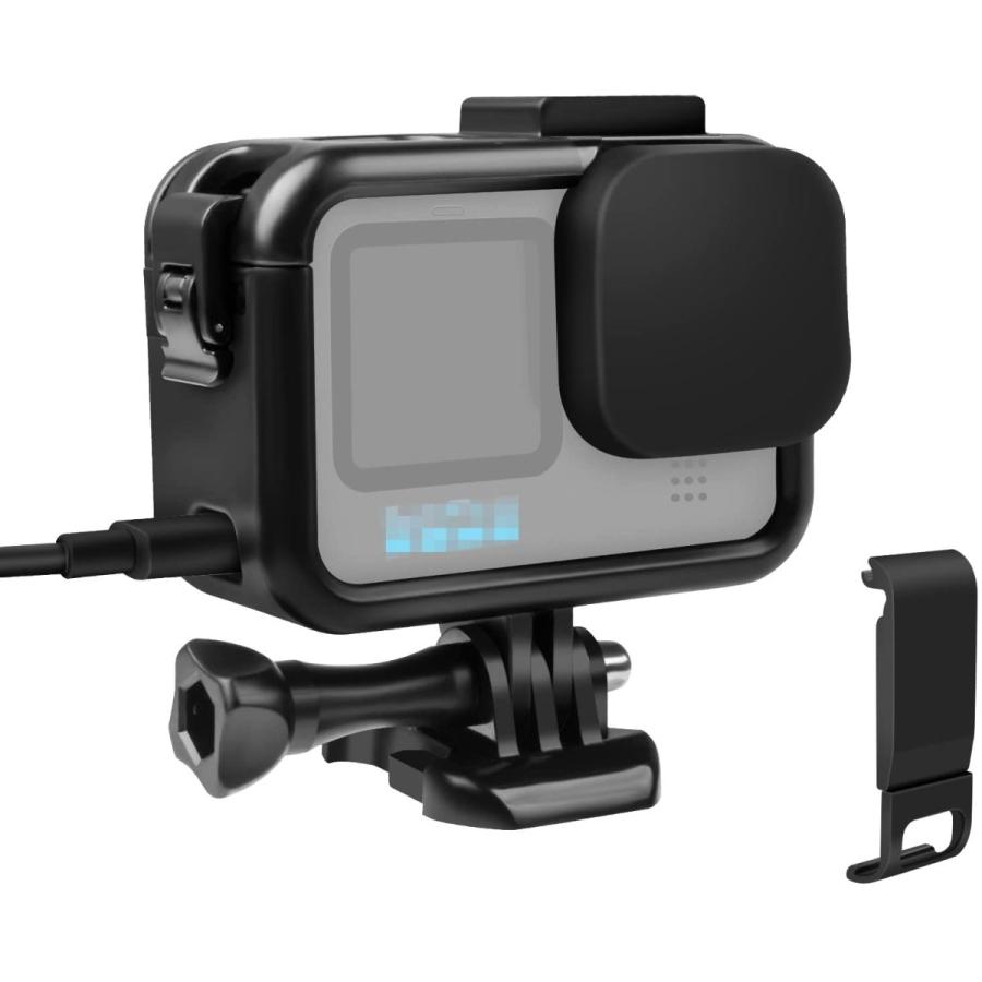 【Taisioner】GoPro HERO10/9専用 保護フレーム+シリコンキャップ+充電開口サイドドア 上部開閉型 第2世代 充電可能 マイク・デ インスタントカメラ用アクセサリー