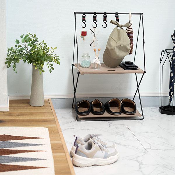 ハンギングラック ポータブル 収納 ラック 2段 おしゃれ 棚 シェルフ