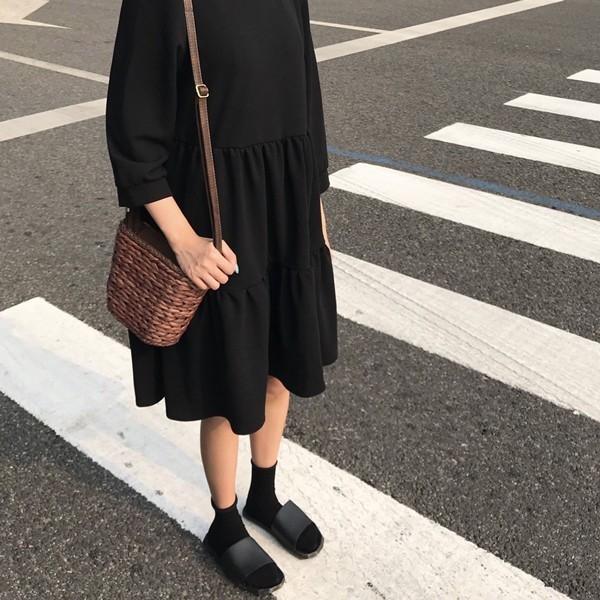 ティアードワンピース レディース 七分袖 膝丈 マキシ丈 ブラック フェミニン 双子コーデ シンプル 春夏 Good Clothes Aewanpi0497 Good Clothes 通販 Yahoo ショッピング