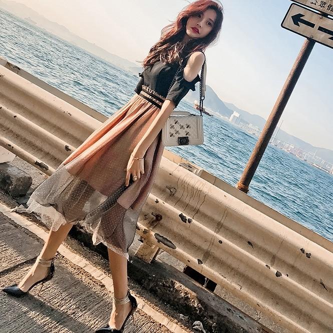 Finalsale対象商品30 Off ミモレワンピース オフショルダー 半袖 ハイウエスト セットアップ風 ドッキング フェミニン レディース Good Clothes Finalsale対象商品30 Off Toscelikspecialsteel Com