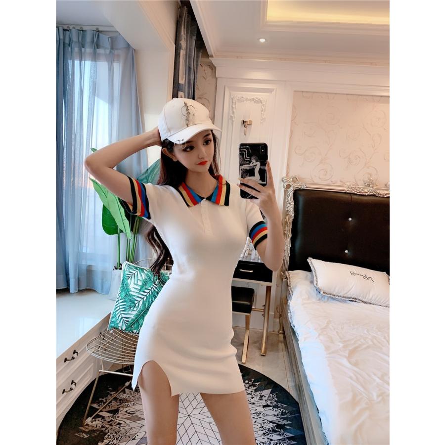 ミニワンピース 半袖 タイト スリット シンプル ポロシャツ セクシー ゴルフ レディース 春夏 Good Clothes Aewanpi1370 Good Clothes 通販 Yahoo ショッピング