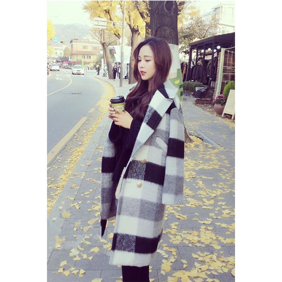チェスターコート レディース ロングコート ウールコート 大きいサイズ アウター ロング丈 白黒 チェック Good Clothes Coa0057 Good Clothes 通販 Yahoo ショッピング