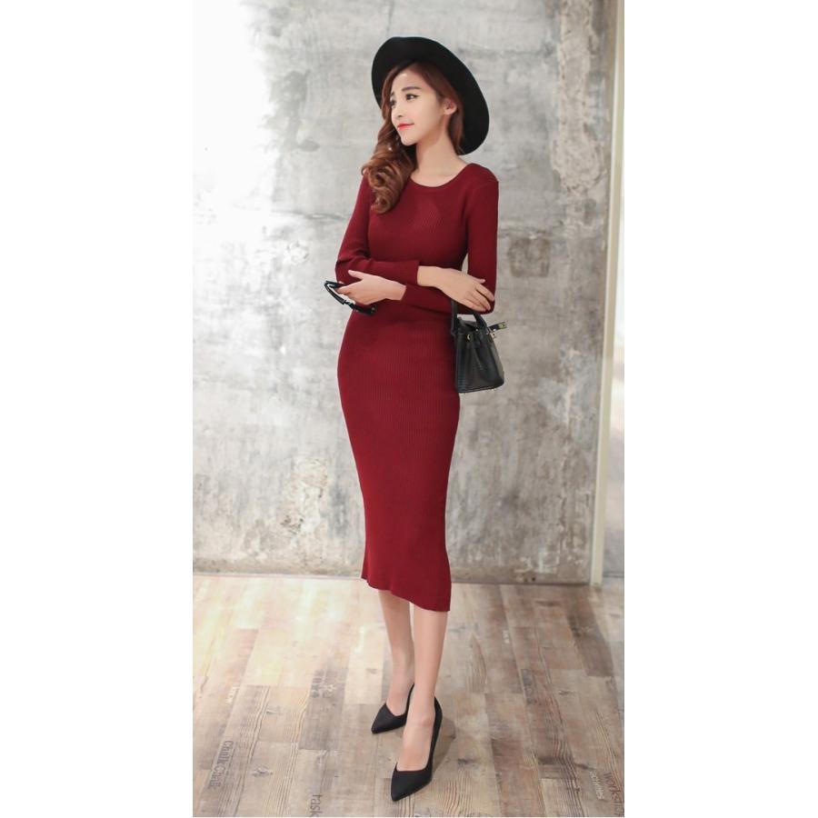 ニットワンピース マキシ ワンピース マキシ丈 ロング丈 長袖 秋 秋冬 リブニット タイト スリット Good Clothes Wanpi0094 Good Clothes 通販 Yahoo ショッピング