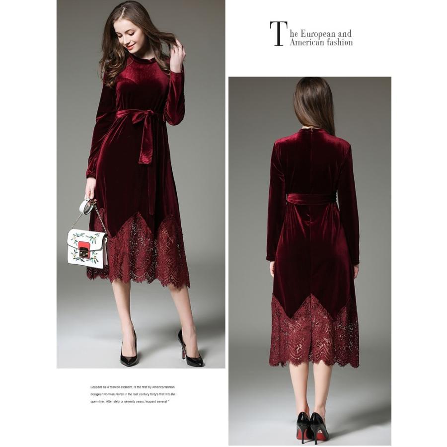 ベルベット ワンピース 透け感 レース ベロア 長袖 フレア ロング丈 フォーマル パーティー レディース Good Clothes Wanpi0136 Good Clothes 通販 Yahoo ショッピング