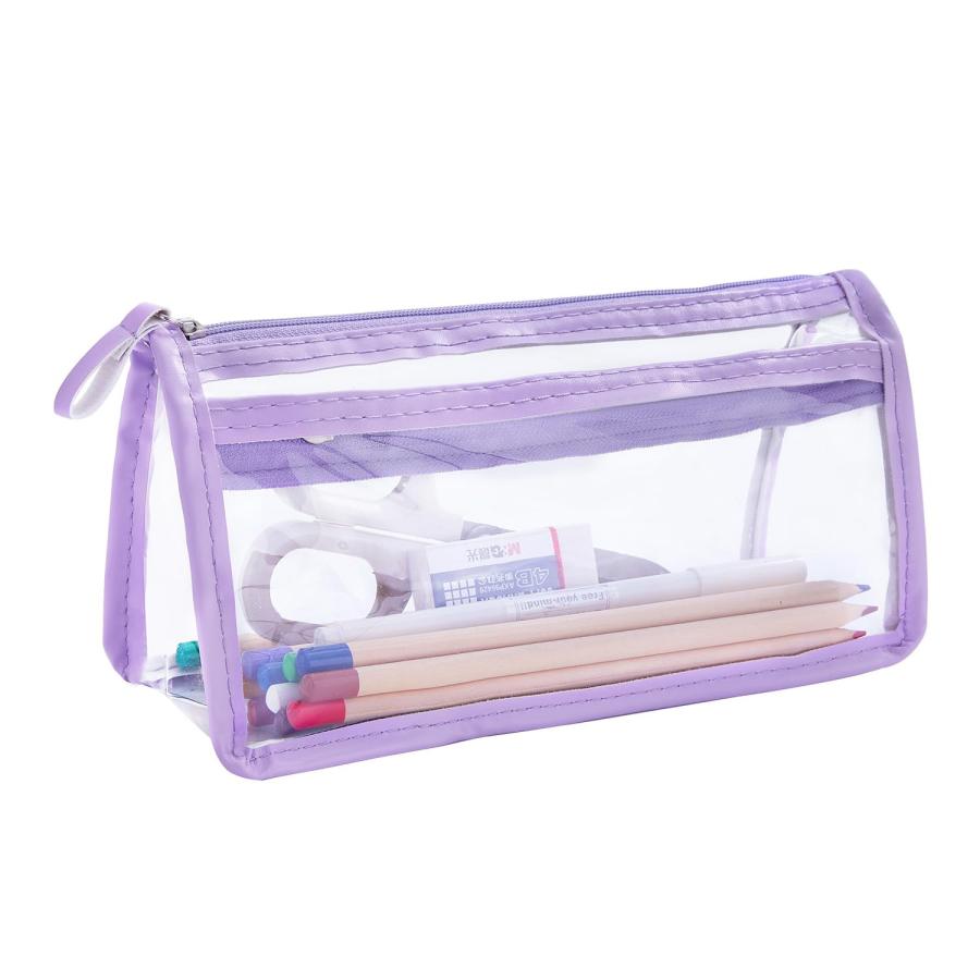 MIRAI 透明なペンシルポーチ ペンケース メイクアップバッグ マルチ目的 トラベル スクール ステーショナリー バッグ ダブル大容量 収