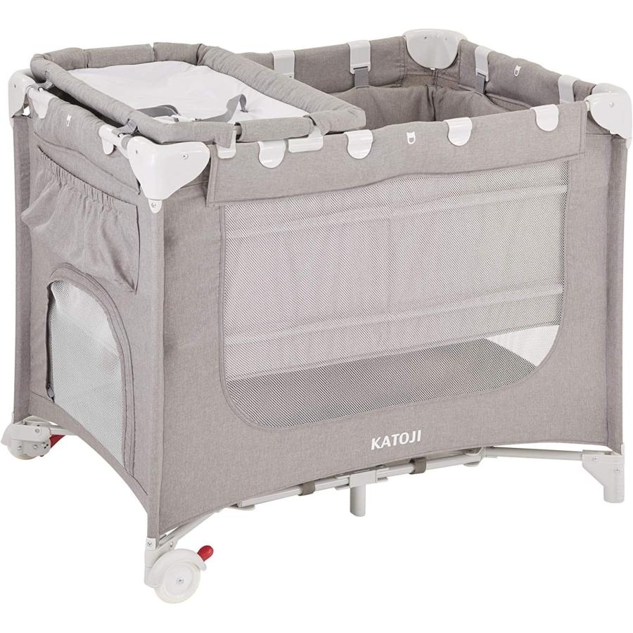 カトージ ポータブルベビーベッド おむつ替えテーブル付 グレー Katoji Portable Baby Bed w/Table co