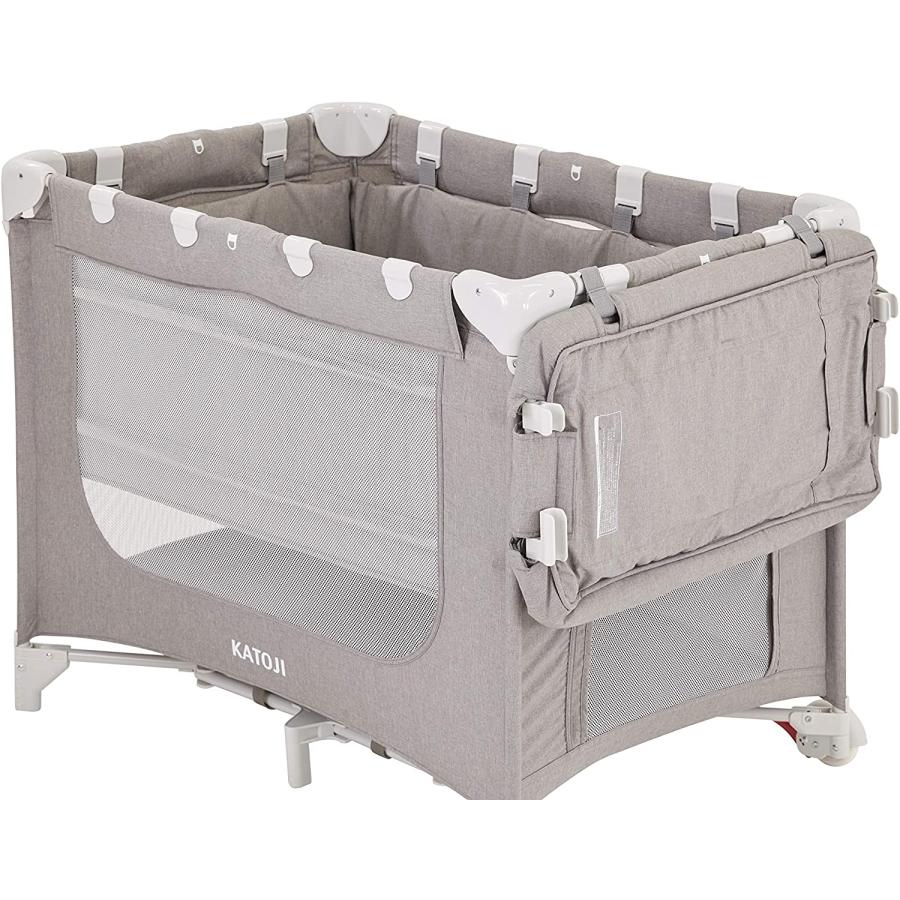カトージ ポータブルベビーベッド おむつ替えテーブル付 グレー Katoji Portable Baby Bed w/Table co
