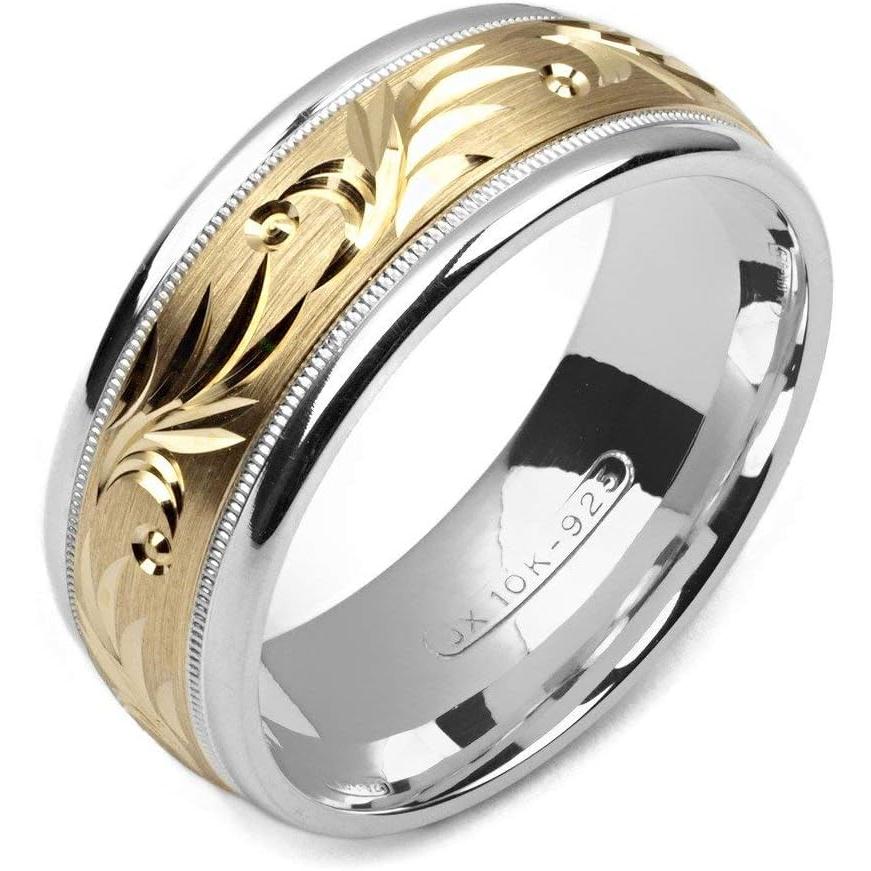 【並行輸入品】Alain Raphael　ツートーンスターリングシルバー・10Kイエローゴールド結婚指輪　幅8mmの画像
