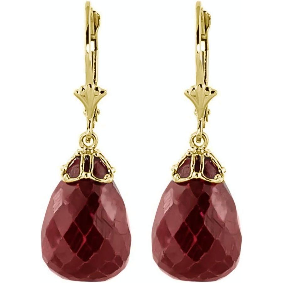 【並行輸入品】K14 Yellow Gold Natural Briolette Ruby Drop Dangle Earringsの画像