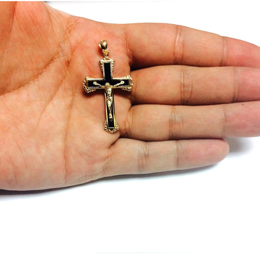 【並行輸入品】[Jewelry Affairs] 14k Yellow Gold And Black Enamel Crucifix Cross Meの画像