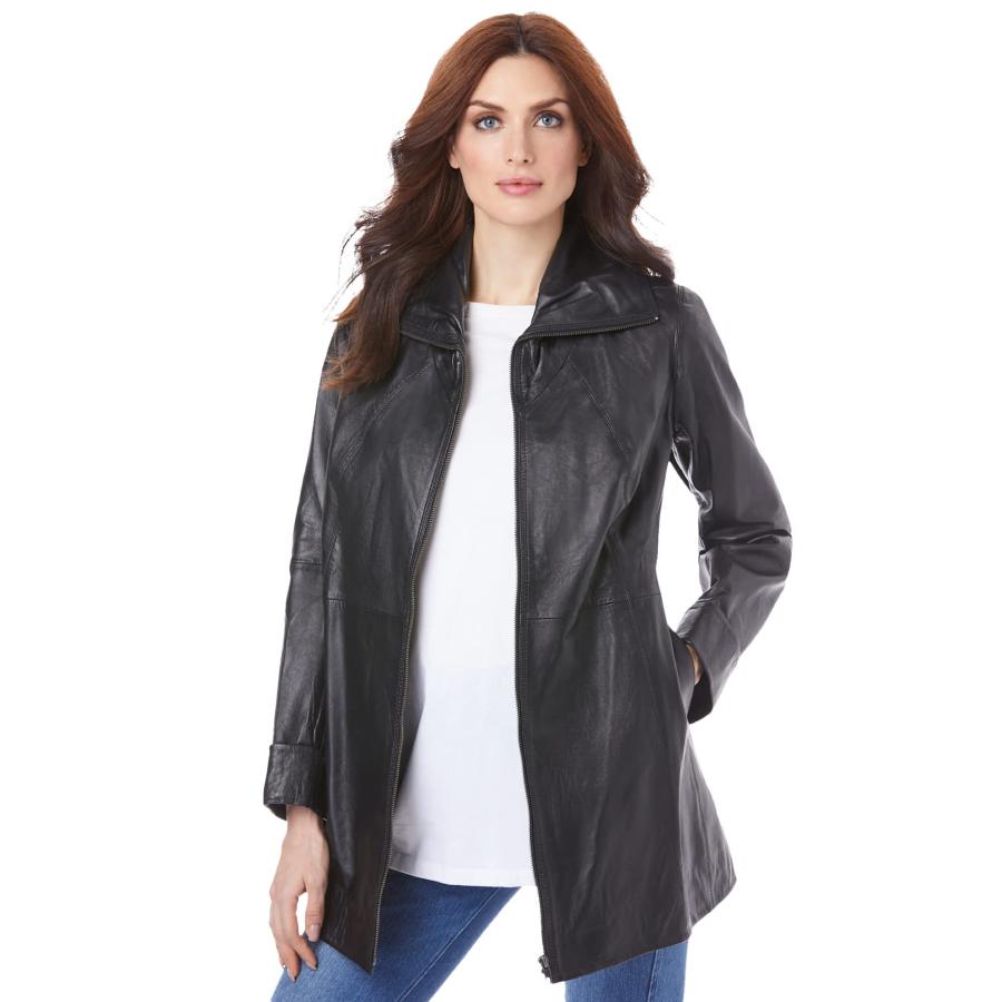 【並行輸入品】RoamansレディースプラスサイズレザーAラインジャケット カラー: ブラック Roaman's Women's Plus Si