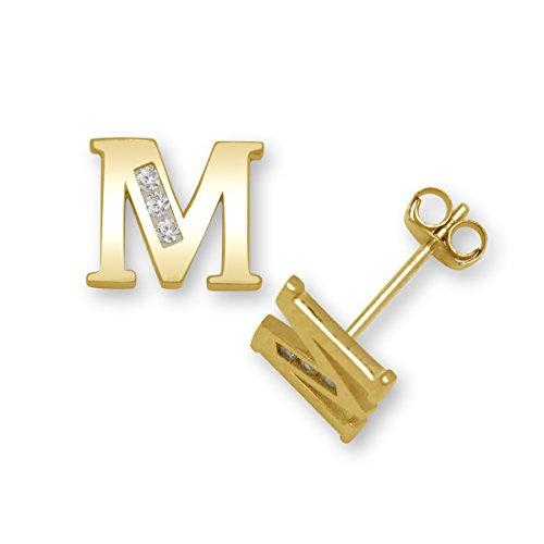 【並行輸入品】K14イエローゴールドキュービックジルコニア小さな初期Mイヤリング 措置7x7mm 14k Yellow Gold CZ Cubi